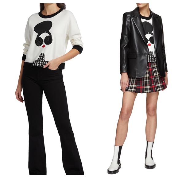 🛍 SOLD- ALICE + OLIVIA Gleeson Stace Face Pullover Sweater - Picture 8 of 15